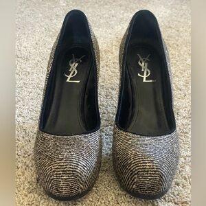 Yves Saint Laurent Textured Black and Cream Heels